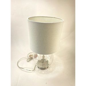 Small Glass Circle Base Lamp w/ White Lampshade  16 1/2" Tall